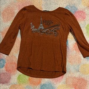 Brown Long Sleeve Tee with Cityscape Graphic